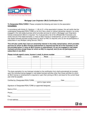 Fillable Online Mortgage Loan Originator (MLO) Certification Form To ...