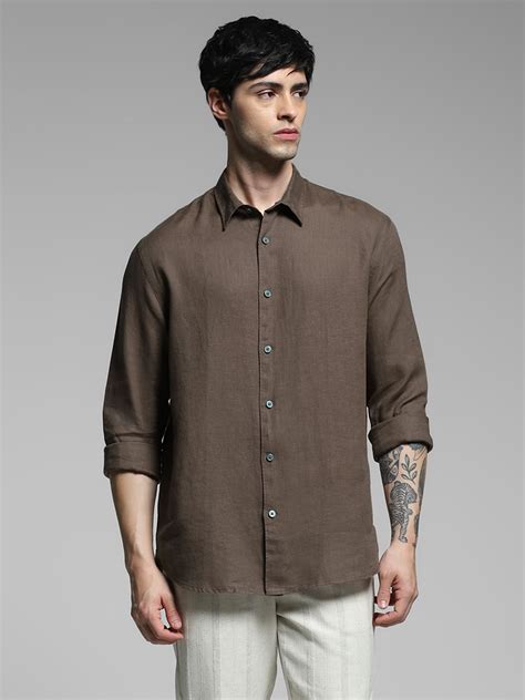 Brown Linen Full Sleeves Shirt