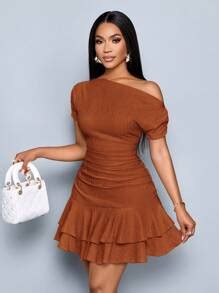 SOLERSUN Women's Elegant Party Daytime Apricot Knitted Asymmetrical ...