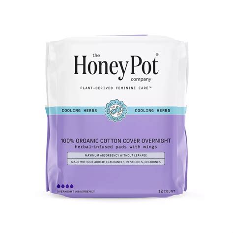 The Honey Pot Organic Cotton Cooling Herbal-Infused Overnight Pads with ...