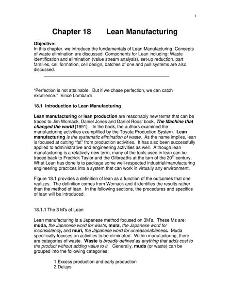 Ie450ho1 - notes - Chapter 18 Lean Manufacturing Objective: In this ...