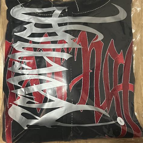 BLACK/RED CONTRAST STITCH ZIP UP REVENGE HOODIE... | Depop