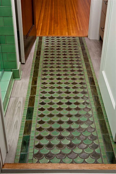 Peacock Tile Floor Rug - Jade Moss Green Shape tiles