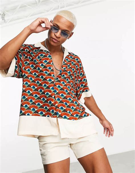 Geo Print With Cut and Sew Border Revere Shirt – Roar Fox