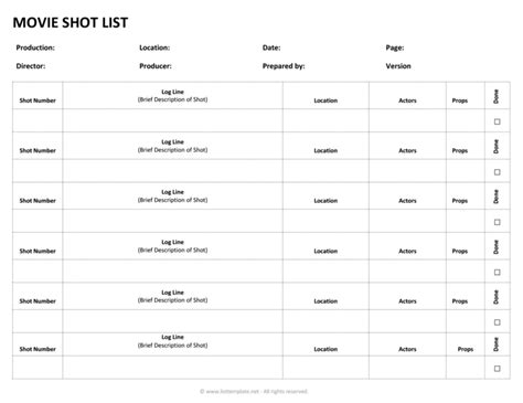 Shot List Template 的图像结果