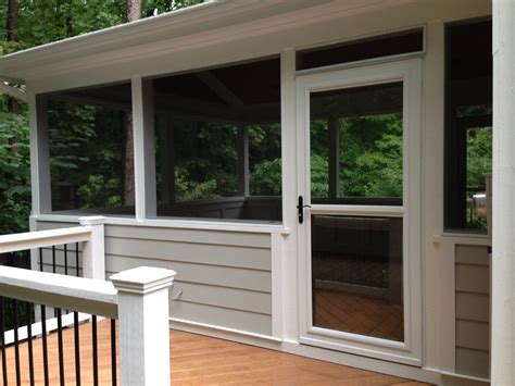 Screen porch with side deck and Larson storm door (retractable screen ...