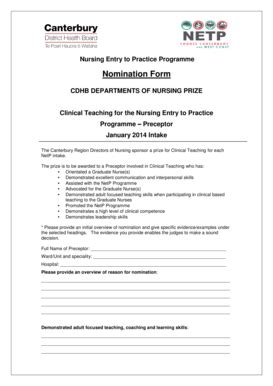 Fillable Online Preceptor Prize Nomination form Fax Email Print - pdfFiller