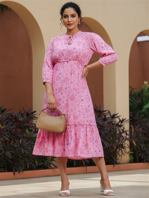Buy Printed Baby Pink Plus Size Dresses for Women Online – 9shines label