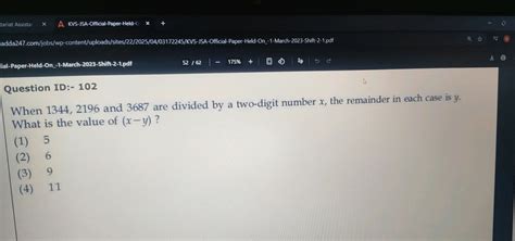 Question ID:- 102 When 1344, 2196 and 3687 are divided by a two-digit nu..