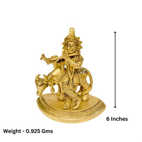 BRASS KRISHNA IDOL WITH COW – Alackal Bell Metals