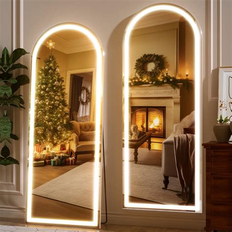 LED Arched Full Length Mirror, 64" x 21" Lighted Floor Standing LED ...