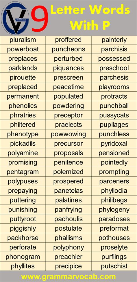 Nine Letter Words Starting With P - GrammarVocab