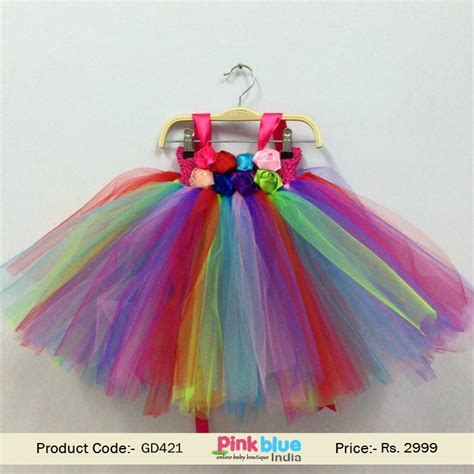 Vibrant Rainbow Party Tutu Dress for Children with Floral Crochet