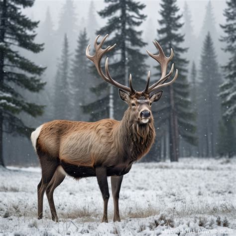 Snowy Stag in Pine Forest | Stable Diffusion Online