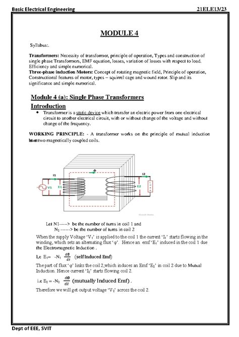 Module 4: Transformers & Induction Motors - 21ELE13 Lecture Notes - Studocu
