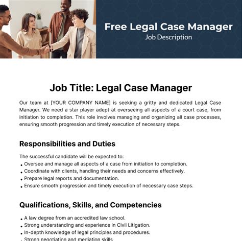 Free Legal Case Manager Job Description Template to Edit Online