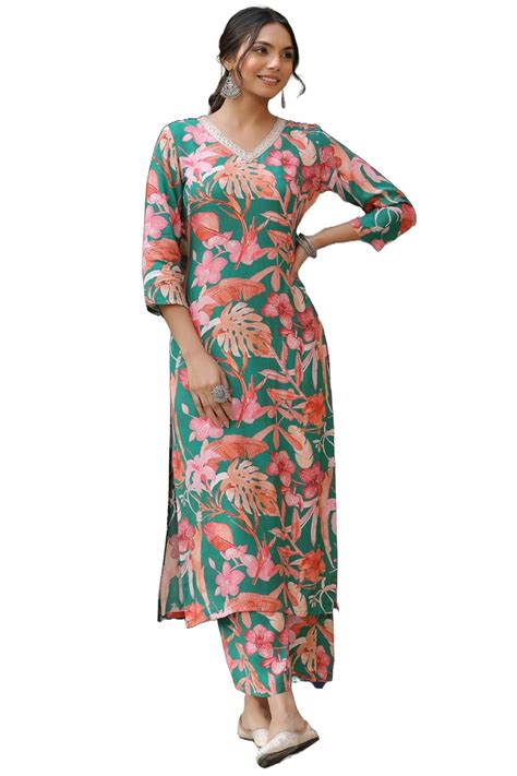 Buy ANNI DESIGNER Women's Cotton Blend Straight Printed Kurta with ...