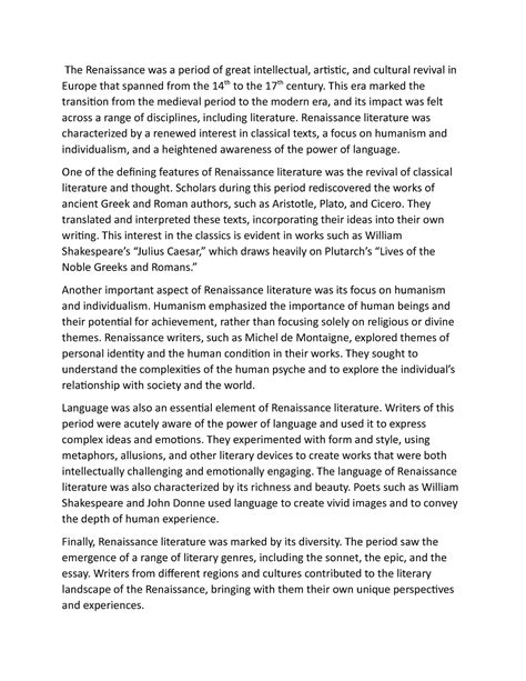 Renaissance literature - The Renaissance was a period of great ...