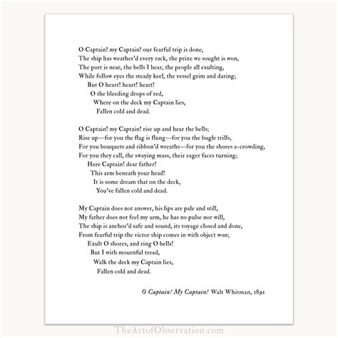 Walt Whitman poem O Captain My Captain poem print