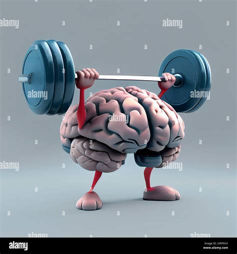 Human brain lifts weight with dumbbell, memory and mind training, brain power and mindset Stock ...