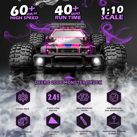 DEERC 200E Large Brushless RC Cars for Adults 1:10 RC Trucks,60 KM/H ...