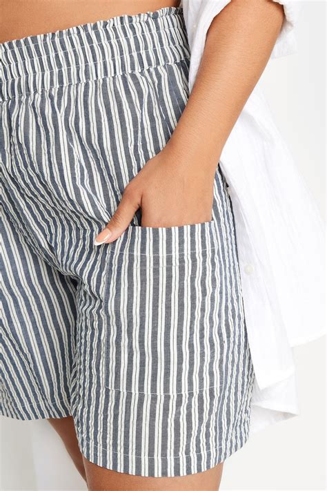 YOURS Plus Size Blue Striped Shorts | Yours Clothing