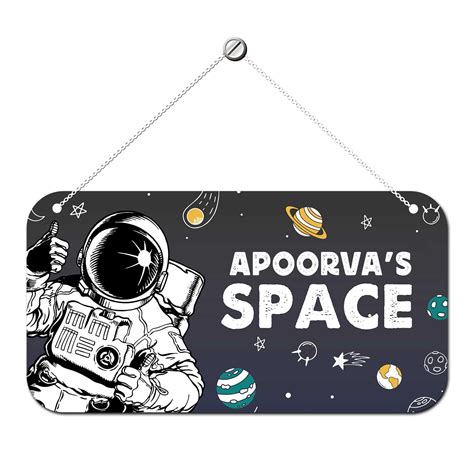 ARTBUG Astronaut Space Theme Customizable Name Door Name Plate for Kids ...