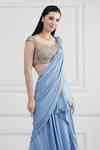 Buy Blue Saree Crepe Embroidery Zardozi Scallop Pre-draped With Blouse ...