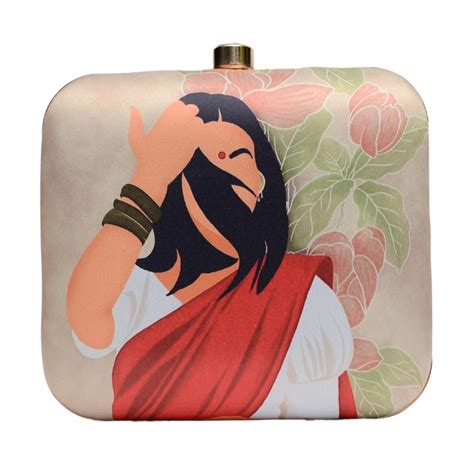 Red Saree Indian Women Printed Clutch – Artklim