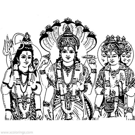Lord Shiva Coloring Pages with Brahma and Vishnu - XColorings.com
