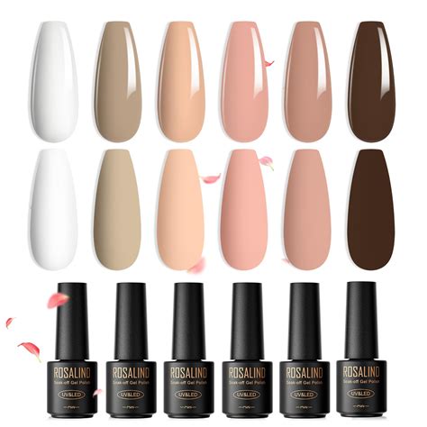 ROSALIND Nude White Gel Nail Polish Set, 6 Colors Neutral Gel Polish ...
