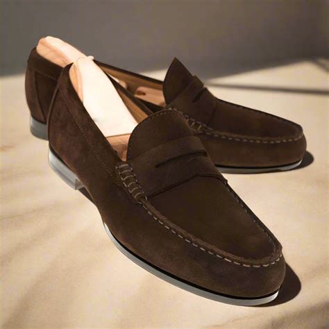Dark Brown Suede Leather Penny Loafers for Men | The Royale Peacock