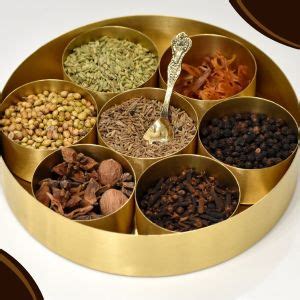 Buy DSH Pure Brass Spice Box (Masala Dani) Set With 1 Spoon And 7 ...