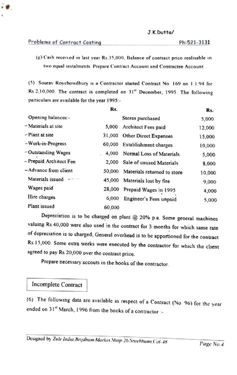 Contract Costing Problems and Solutions (J.K.D. Course Code) - Studocu