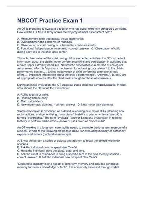 NBCOT Practice Exam 1 Question and answers 100% correct 2023 - NBCOT ...