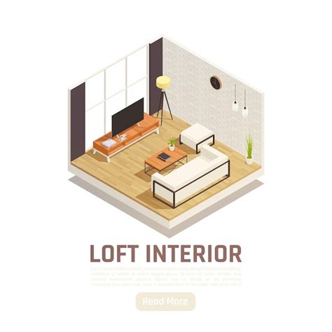 Vista isométrica do interior do salão loft moderno | Vetor Grátis