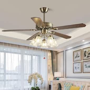 ProssimaGen Metal 52 Inchs Vintage Golden Ceiling Fan Chandelier with ...