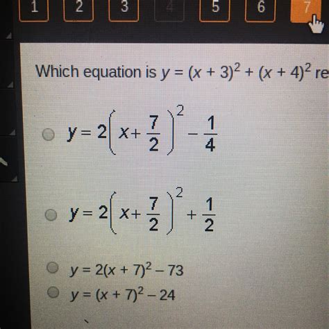 Which equation is yx32 x42 rewritten in vertex form