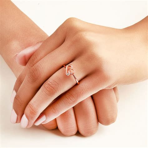 Buy SILBERRY 925 Sterling Silver Rose Gold Single Heart Adjustable Ring ...