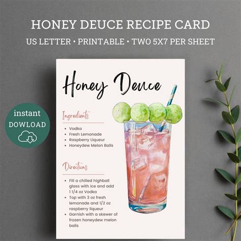 Honey Deuce Printable Recipe Card, US Open Cocktail Gift Basket ...