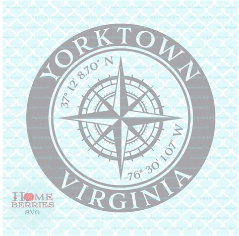 Yorktown Virginia VA Hometown Compass Rose Latitude Longitude Nautical Location Home Coordinates ...