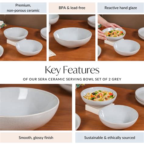 Sera Ceramic Serving Bowl Set Of 2 Grey 1000ml Online - Premium Serving ...