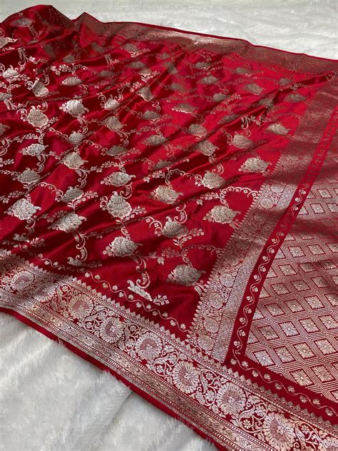 Mashru Silk Saree Imperial Red Color With Floral Border Sona Rupa Zari ...