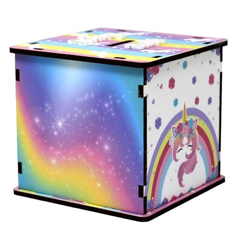 The Rosette Imprint MDF Piggy Bank Cube for Kids, Children - Unicorn ...