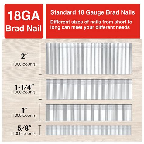 Snapklik.com : 18 Gauge Brad Nails, 2”, 1-1/4”, 1”, 5/8 Inch, 4000 ...