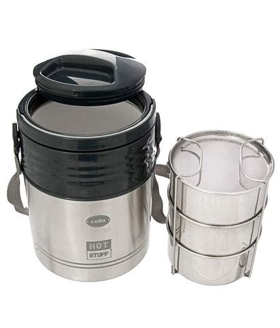 Cello HOT Stuff-3 Stainless Steel Insulated Lunch Carrier,Colour- Black ...