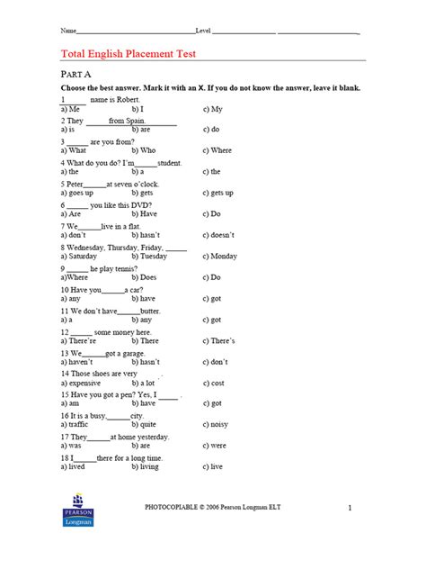 Image result for Example of Placement Test