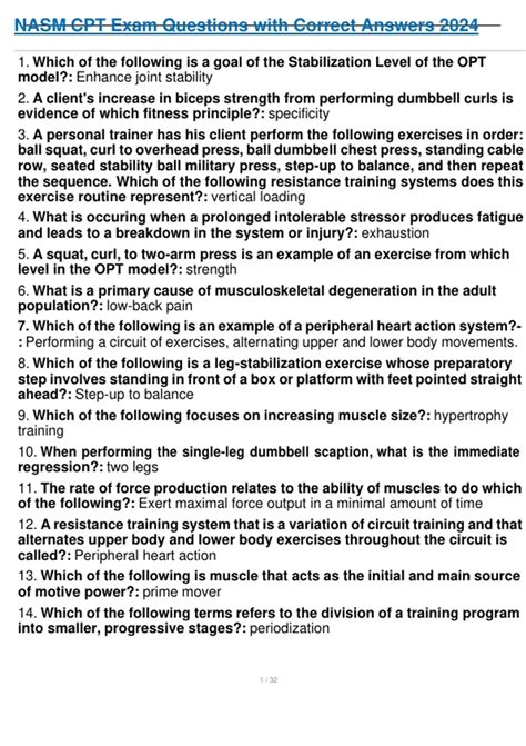 NASM CPT Exam Questions with Correct Answers 2024. - Nasm cpt - Stuvia US