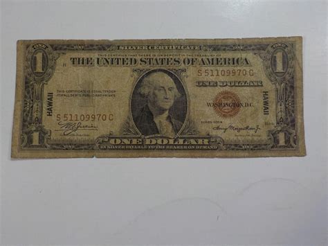 WWII Emergency Note 1935 1 Dollar Bill Silver Certificate Hawaii Paper ...