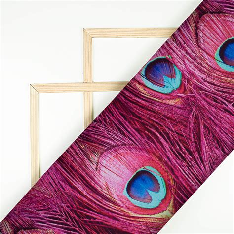 French Rose Pink And Electric Blue Peacock Feather Pattern Digital Pri ...